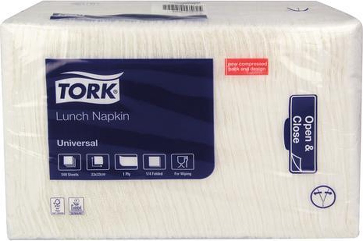 Goedkoopste Tork lunch servetten 32,5 x 32,5cm wit 8 stuks 500 vellen 509300