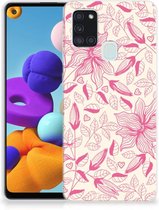 Smartphone hoesje Geschikt voor Samsung Galaxy A21s Silicone Case Roze Bloemen