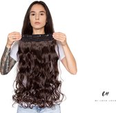 Wavy clip-in hairextension 60 cm lang krullend haar synthetisch, bruin kleur #6 van Mi Loco Loco hair extensions clip in haar