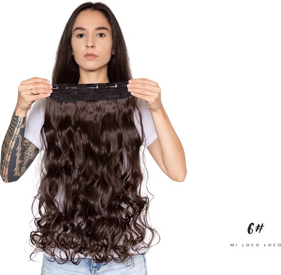 tweeling pad Verminderen Wavy clip-in hairextension 60 cm lang krullend haar synthetisch, bruin  kleur #6 van Mi... | bol.com