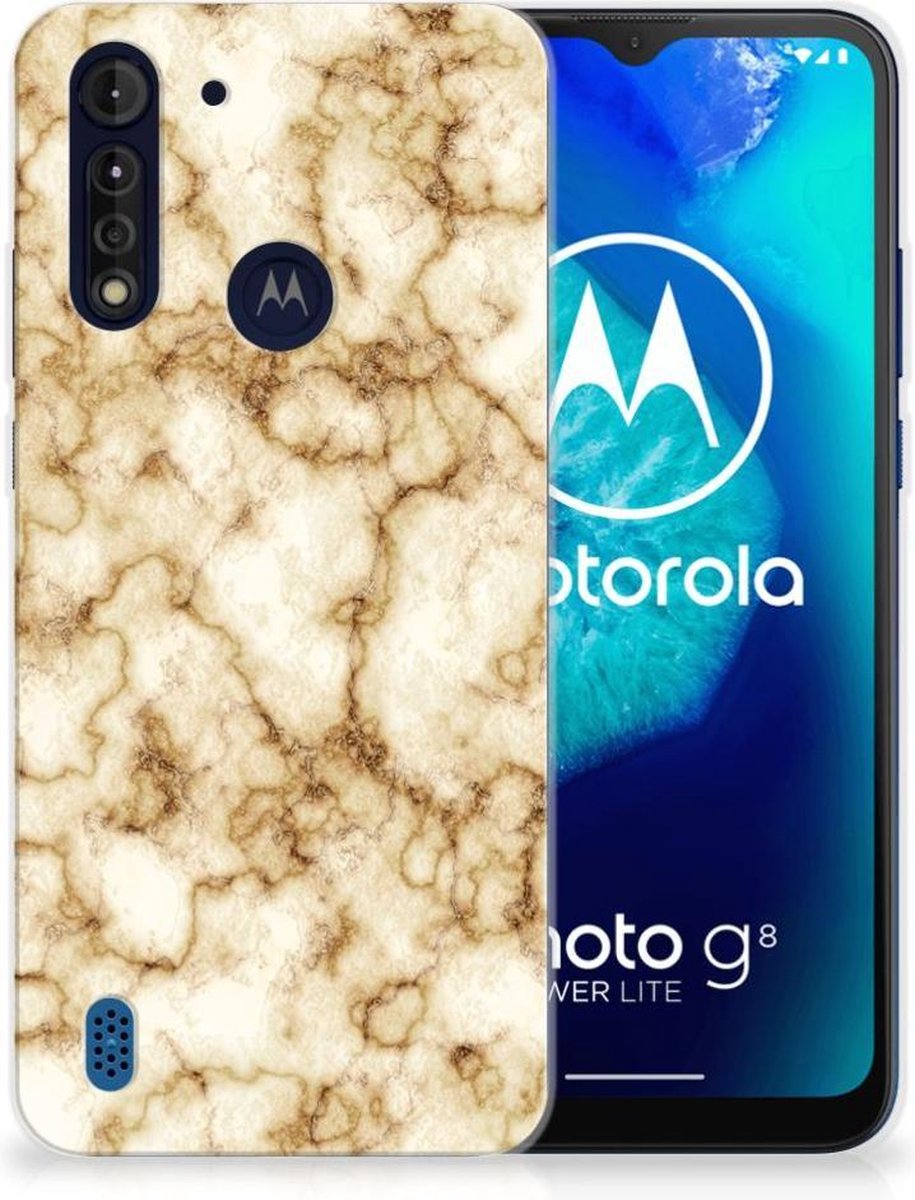 Motorola Moto G8 Power Lite TPU Siliconen Hoesje Marmer Goud