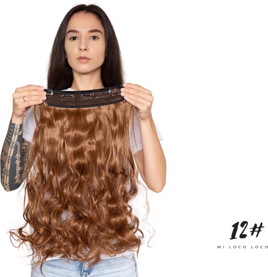 Vete Ban Nat Wavy clip-in hairextension 60 cm lang krullend haar synthetisch, bruin  kleur #12 van... | bol.com