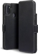 Samsung Galaxy M11 / A11 hoesje - MobyDefend slim-fit extra dunne bookcase - Zwart - GSM Hoesje - Telefoonhoesje Geschikt Voor: Samsung Galaxy M11