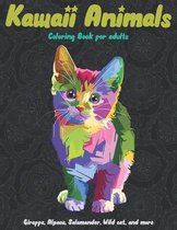 Kawaii Animals - Coloring Book for adults - Giraffe, Alpaca, Salamander, Wild cat, and more
