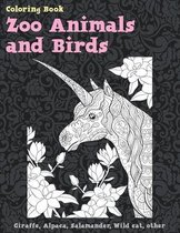 Zoo Animals and Birds - Coloring Book - Giraffe, Alpaca, Salamander, Wild cat, other