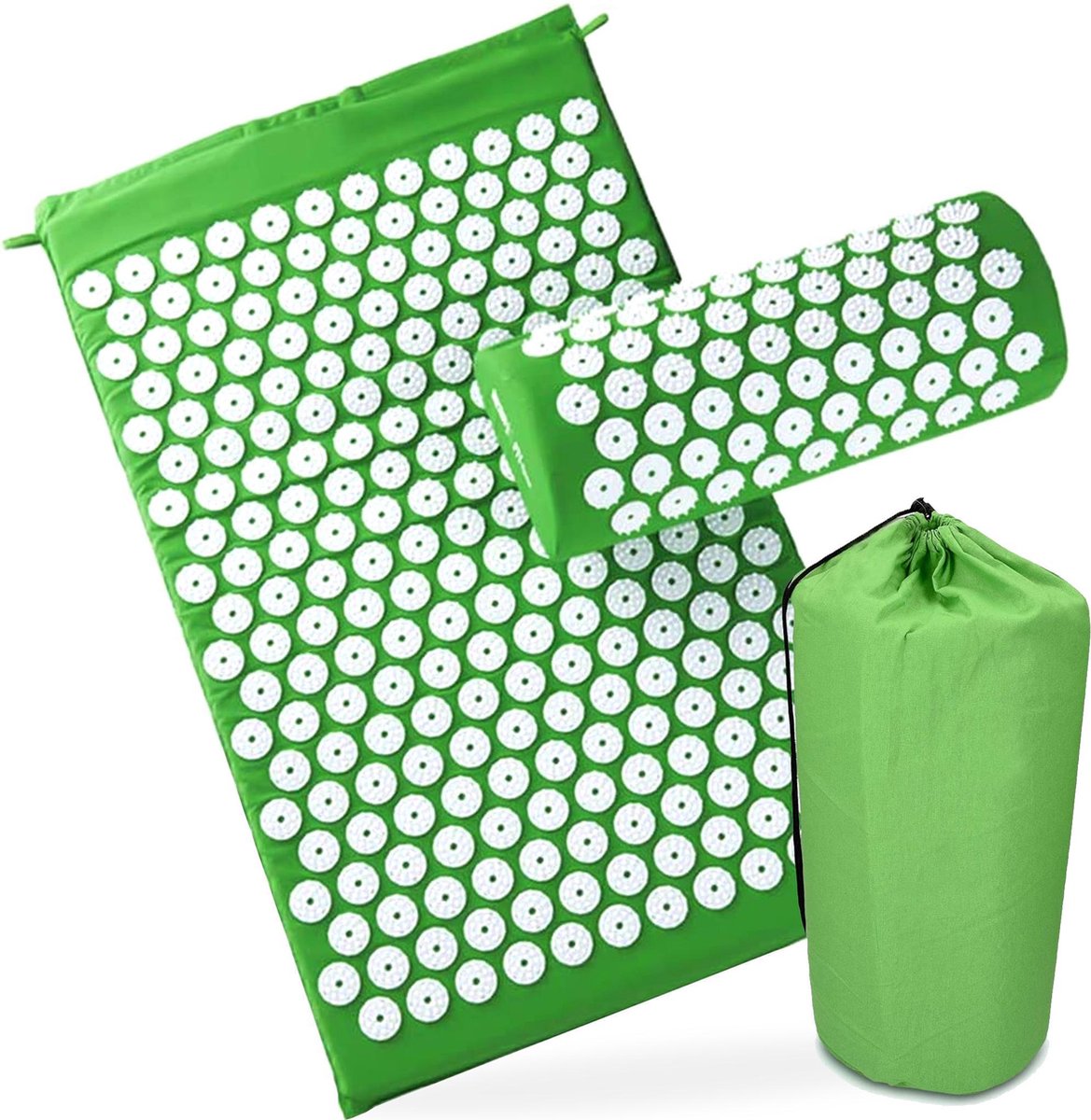 Goedkoopste Sayona Spijkermat Met Kussen - Anti Nekpijn/Rugpijn/Stress/Ontspanning - Acupressure / Acupressuur / Spijker - Suki / Yoga / Massage Mat - Groen/Wit - 68cm x 42CM
