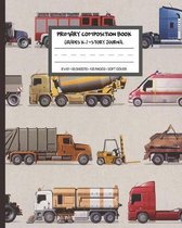 Primary Composition Book Grades K-2 Story Journal: Cars and Trucks Composition Notebook, Picture Space and Dashed Midline (8''x10''), 100 Story Pages to