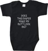 Rompertjes baby met tekst - Does this diaper make my butt look big? - Romper zwart - Maat 62/68