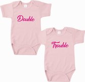 Baby rompertje Double Trouble (tweeling) | Lange mouw 74/80 wit