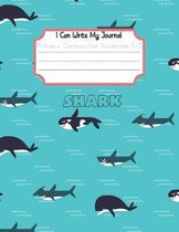 I Can Write My Journal Primary Compositions Notebook K-2: Happy Shark Design Half Page Lined Paper with Drawing Space Letter Page, Learn To Write and