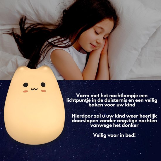 2X Babykamer LED nachtlampje voor kinderen - Kinderkamer kattenlamp met batterijen - Humble & Noble