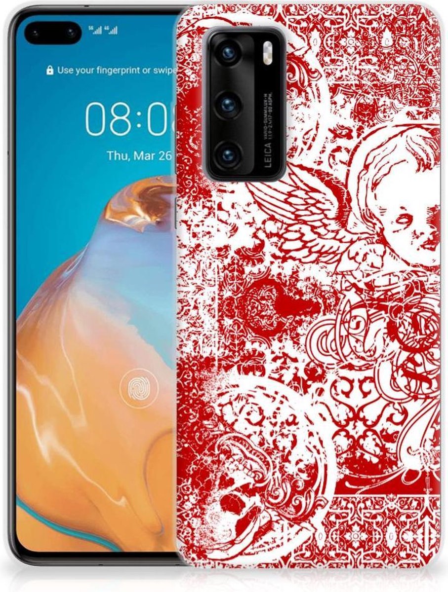 Back Cover voor Silicone Back Case Huawei P40 Angel Skull Rood