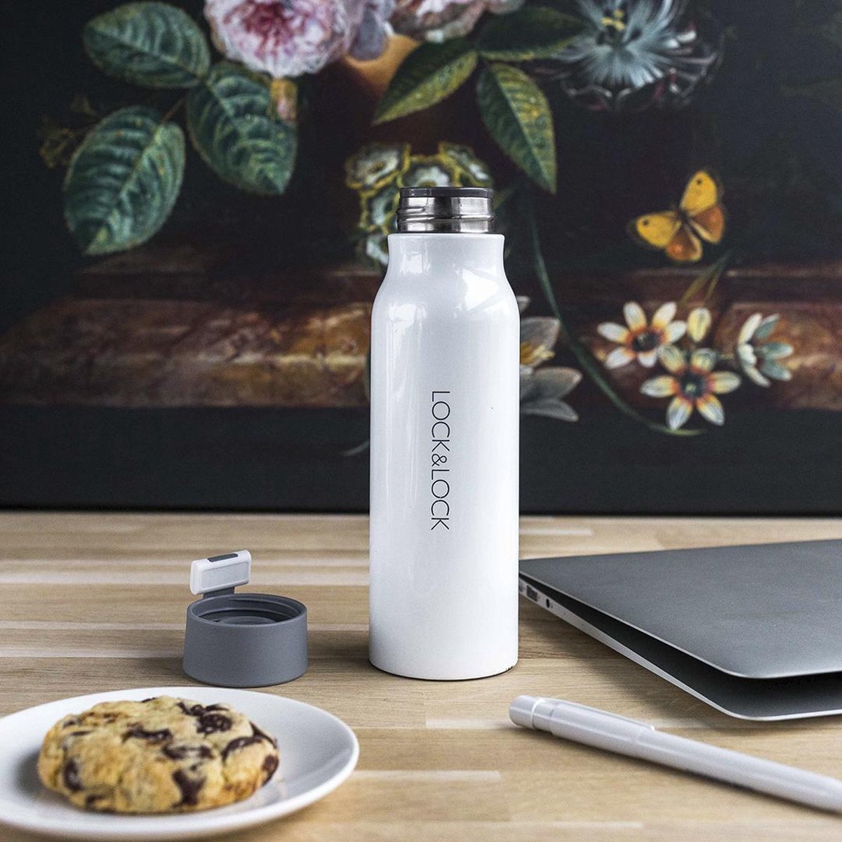Lock&Lock RVS Thermosfles - Thermosbeker - Travel Mug - Isoleerfles - Veldfles - Drinkfles - Theefles - Met Filter - Koffie en Thee - Lekvrij - Tot 10 uur warm - 350 ml - Wit - LocknLock – foto 4