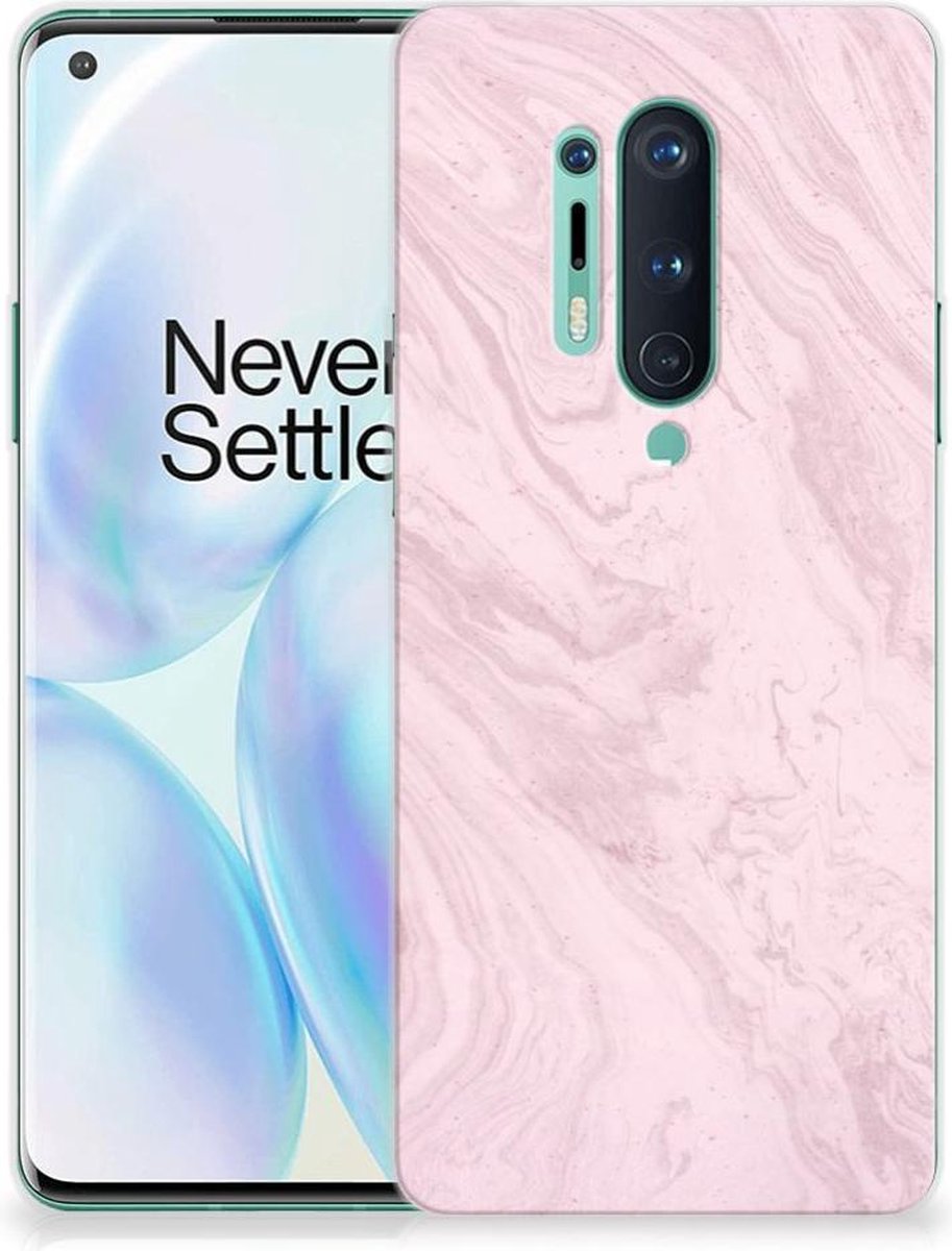 OnePlus 8 Pro TPU Siliconen Hoesje Marble Pink - Origineel Cadeau Vriendin