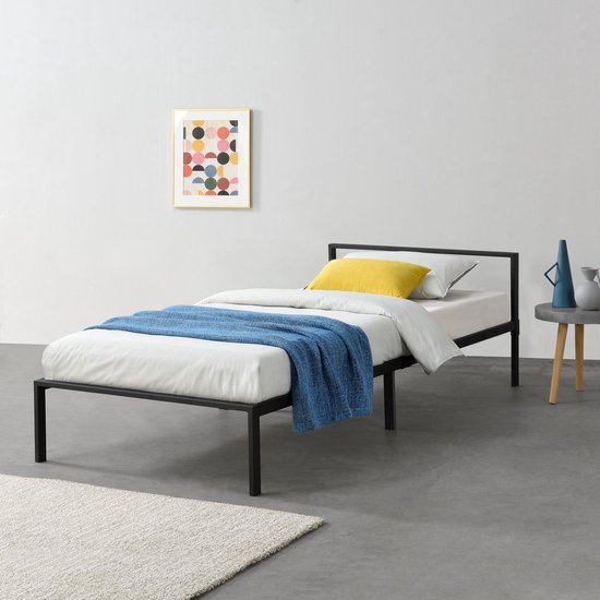 Stalen bed Imatra bedframe met bedbodem 90x200 cm zwart | bol.com