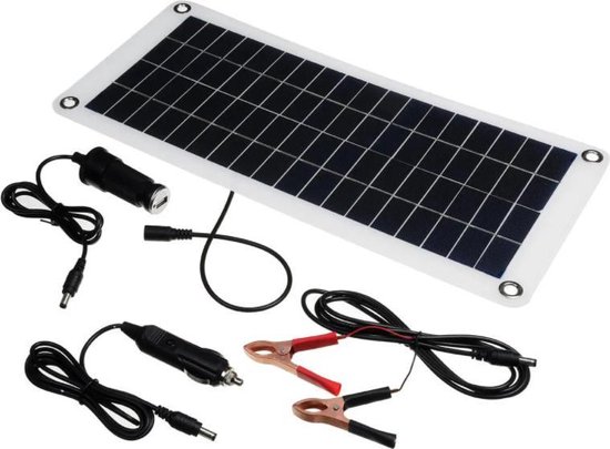 Panneau solaire 12W 18V avec USB, chargeur de voiture et pinces 43,5 * 20  cm | bol.com