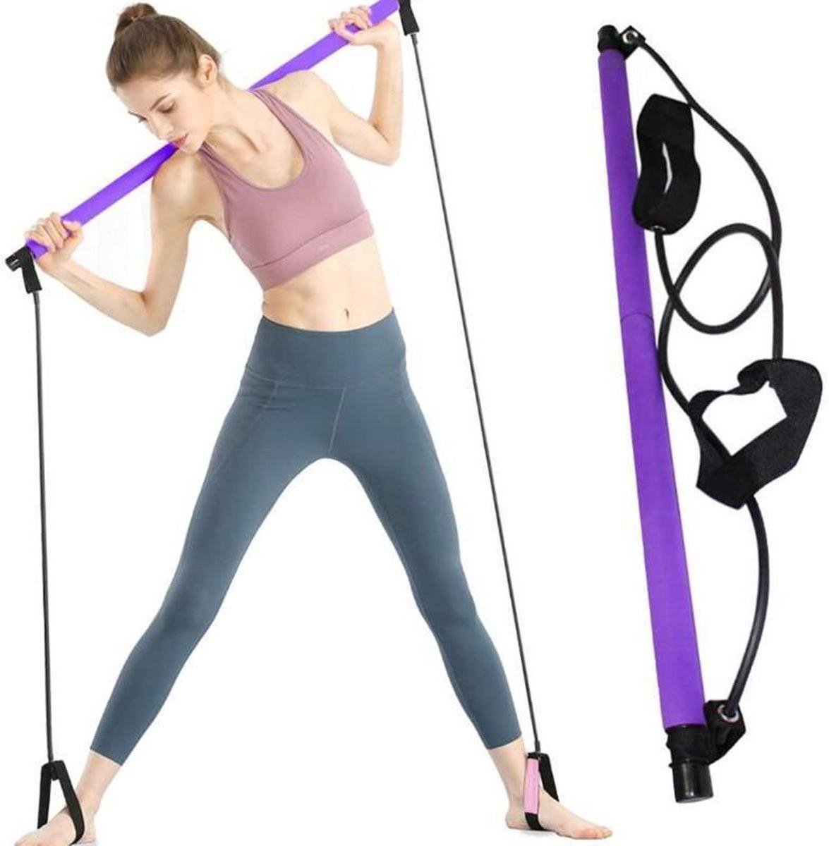 Belle Vous Pilates Bar Met 4 Weerstandsbanden – Complete Home Gym Set, Train Je Hele Lichaam, Voor Man En Vrouw, Met 2 Voetriemen En Opbergtas