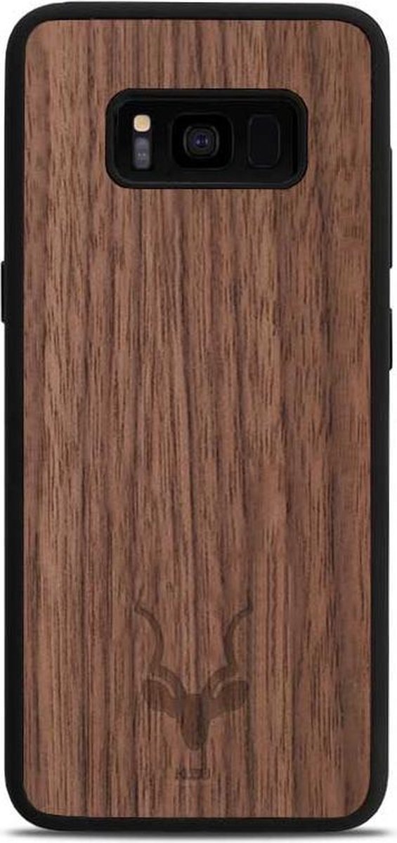 Kudu Samsung Galaxy S8 Plus hoesje case - Houten backcover - Handgemaakt en afgewerkt met duurzaam TPU - Walnoot - Zwart