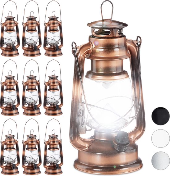Relaxdays 10 x lantaarn led - stormlamp - windlicht - olielamp - retro  stijl op batterijen | bol.com