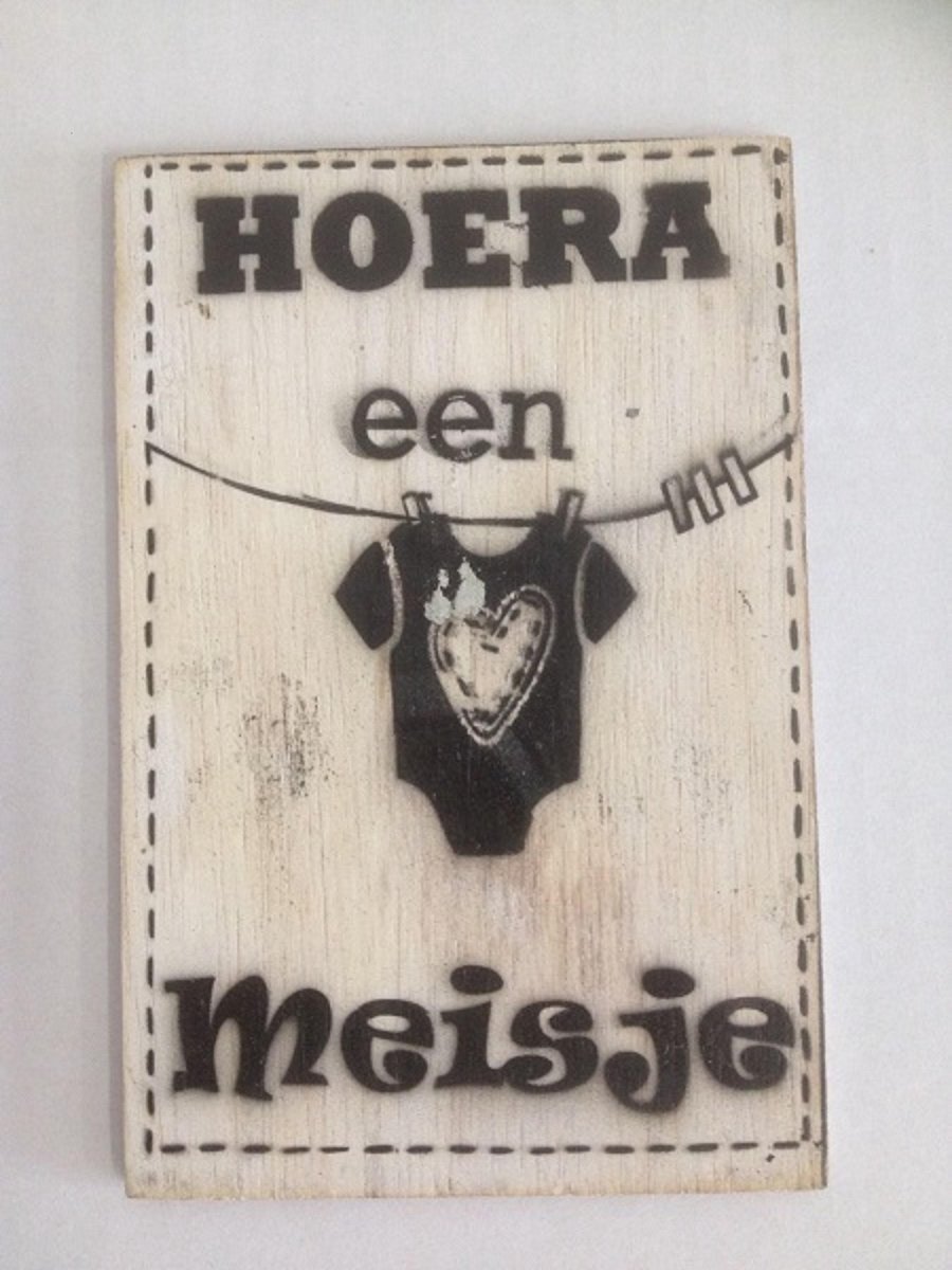 Postkaart Hoera een Meisje  (hout)