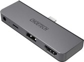 Choetech - Aansluitende 4 in 1 USB-C hub naar USB-C PD, USB-A, HDMI en 3.5mm audio jack - sky grey