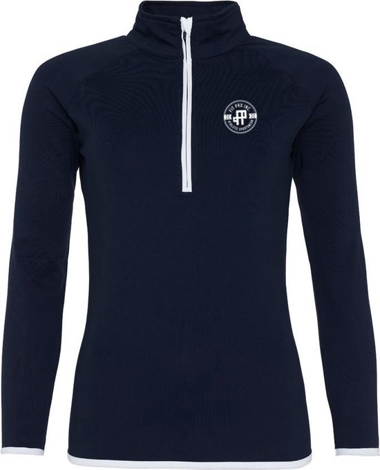 FitProWear Cool Fit Sweatshirt Donkerblauw Wit Maat XL - Dames - Stretch - Vest - Sportkleding - Trainingskleding - Polyester - Ritssluiting - Sweater - Hoodie -