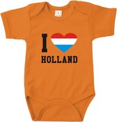 Rompertjes baby met tekst - I love Holland- Romper oranje - Maat 74/80