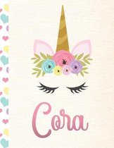 Cora: Personalized Unicorn Sketchbook For Girls With Pink Name - 8.5x11 110 Pages. Doodle, Sketch, Create!