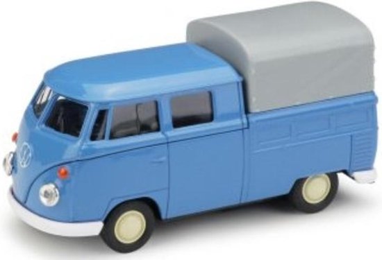 1963 Volkswagen T1 Double Cabin Pick Up blauw - Welly 1:34 - Samba Modelauto - Schaalmodel - Miniatuurauto