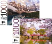 2 Puzzels - Himeji Kasteel - Japan - Morane Lake - Canada - 2x 1000 stukjes - Hinkler