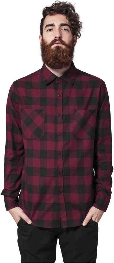Urban Classics - Checked Flanell Overhemd - L - Zwart/Rood