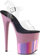 Pleaser Sandaal met enkelband, Paaldans schoenen -38 Shoes- FLAMINGO-808-2HGM Paaldans schoenen Roze/Transparant