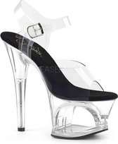 Pleaser Sandaal met enkelband, Paaldans schoenen -36 Shoes- MOON-708 Paaldans schoenen Transparant/Zwart