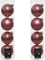 8x Oud roze glazen kerstballen 10 cm - Mat/matte - Kerstboomversiering oud roze