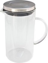 1x Glazen schenkkannen / waterkannen 1 liter met handvat en RVS dop  - Sapkannen/waterkannen/schenkkannen/limonadekannen van glas