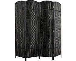 LW Collection Kamerscherm zwart - rotan / rieten kamerschermen 4 panelen - scheidingswand zwart 170x160cm - Zwarte kamerscherm kant en klaar