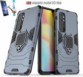 Xiaomi Mi Note 10 Lite Robuust Kickstand Shockproof Grijs Cover Case Hoesje - 1 x Tempered Glass Screenprotector ATBL