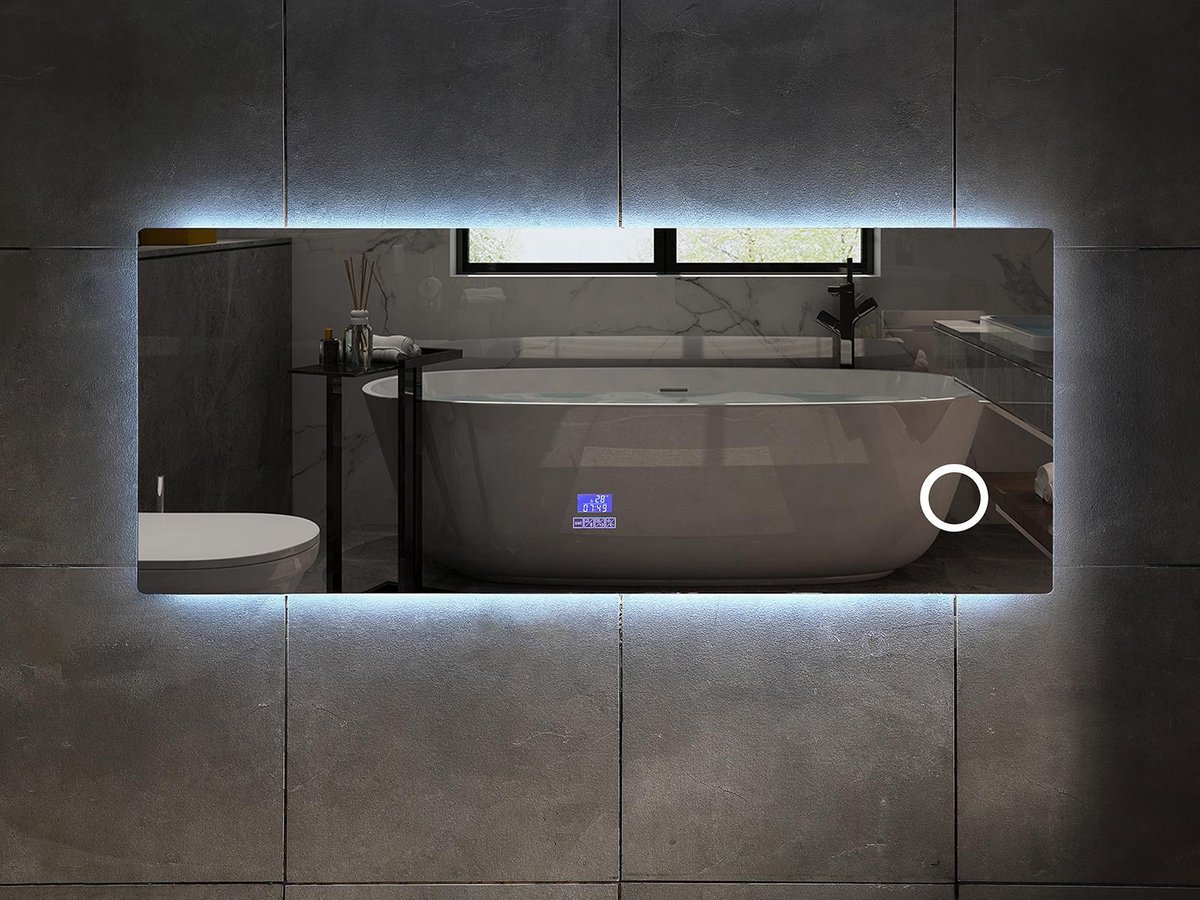 Mawialux LED Spiegel - 160cm - Rechthoek - Verwarming - Digitale Klok - Bluetooth - ML-160NMF