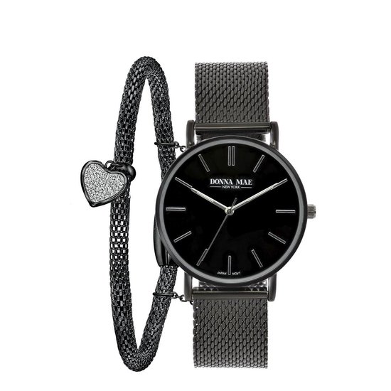 Stalen blackplated set met horloge