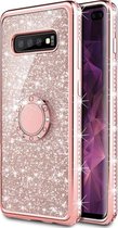 Samsung Galaxy S10 Plus Back cover - Roze - Magnetisch - Glitter - Soft TPU