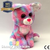 Roze Blauw Gevlekte Pluche Knuffel Hond 20 CM