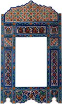 Handgeschilderd houten spiegel frame - 116 x 68 cm - Handgemaakt - Zouak Arabische, bohemian stijl - blauw vintage look M24