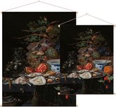 Stilleven met vruchten, oesters en een porseleinen kom, Abraham Mignon - Foto op Textielposter - 45 x 60 cm