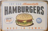 Hamburgers Best in Town Reclamebord van metaal METALEN-WANDBORD - MUURPLAAT - VINTAGE - RETRO - HORECA- BORD-WANDDECORATIE -TEKSTBORD - DECORATIEBORD - RECLAMEPLAAT - WANDPLAAT - N