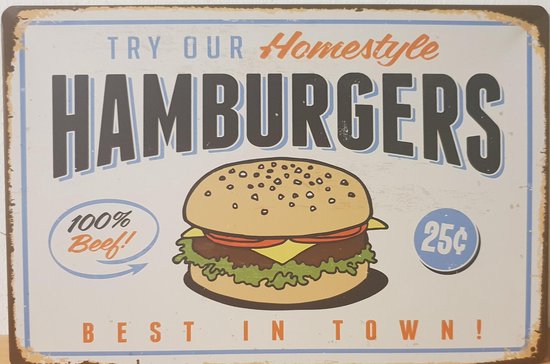 vrijdag goud uitzondering Hamburgers Best in Town Reclamebord van metaal METALEN-WANDBORD - MUURPLAAT  - VINTAGE... | bol.com