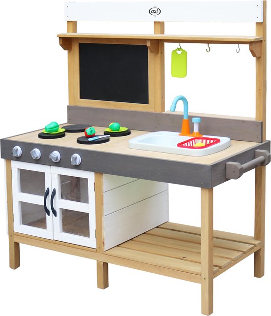 AXI Rosa Cuisine Enfant en bois, Cuisine de jeu multifonctionnelle, Jouet  à sable & eau avec kit d'accessoires de 17 pièces, 40x75x100 cm