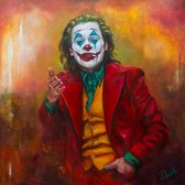 Schilderij The Joker - Joaquin Phoenix - Kleurrijk abstracte achtergrond - Artprint op Aluminium 100 x 100 - Dibond (metaal wanddecoratie)