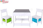 Kindertafel en stoeltjes met krijtbord - Kindertafel met stoeltjes van hout - kleur wit - kindertafel met opbergruimte - Kleurtafel - speeltafel / knutseltafel / tekentafel / zitgr