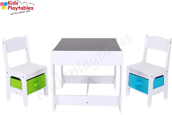 je bent Uitlijnen lunch Kindertafel en stoeltjes met krijtbord - Kindertafel met stoeltjes van hout  - kleur... | bol.com
