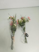 Kunstplantjes - met roze bloemetjes - in een bosje - 2 stuks